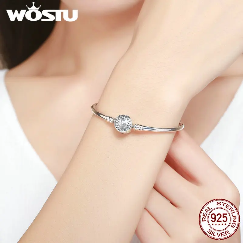 WOSTU, высокое качество, 925 пробы, серебряный, винтажный узор, S браслет для женщин, подходит для DIY, браслеты с подвесками, модное ювелирное изделие CQB013