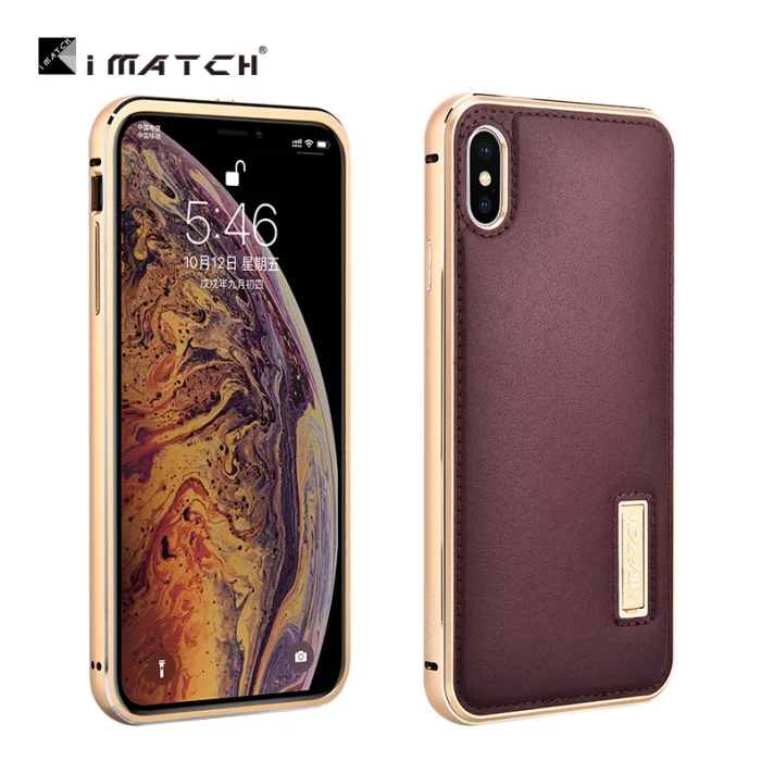 Gold Bumper Wine Red Металлический чехол iMatch для iPhone XS MAX, чехол из натуральной кожи для iPhone X XS MAX, Алюминиевый металлический бампер, задняя крышка - Цвет: Gold Bumper Wine Red
