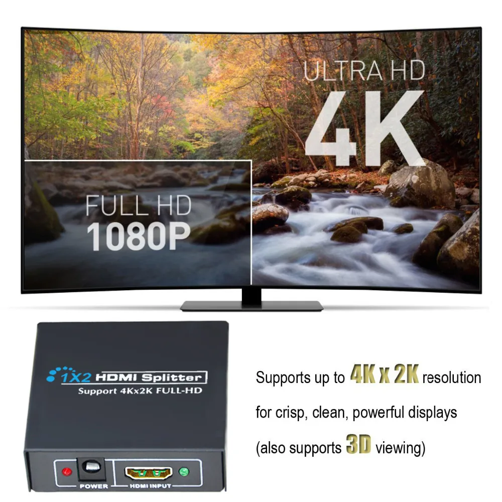 Разветвитель Aikexin 4K UHD HDMI разветвитель 1x2 2 порта HDMI1.4v для видео HDM с внешним