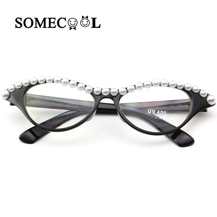 

Брендовые Украшенные жемчугом очки SomeCool для вечерние женские очки кошачий глаз для косплея женские крутые оптические очки с прозрачными ли...