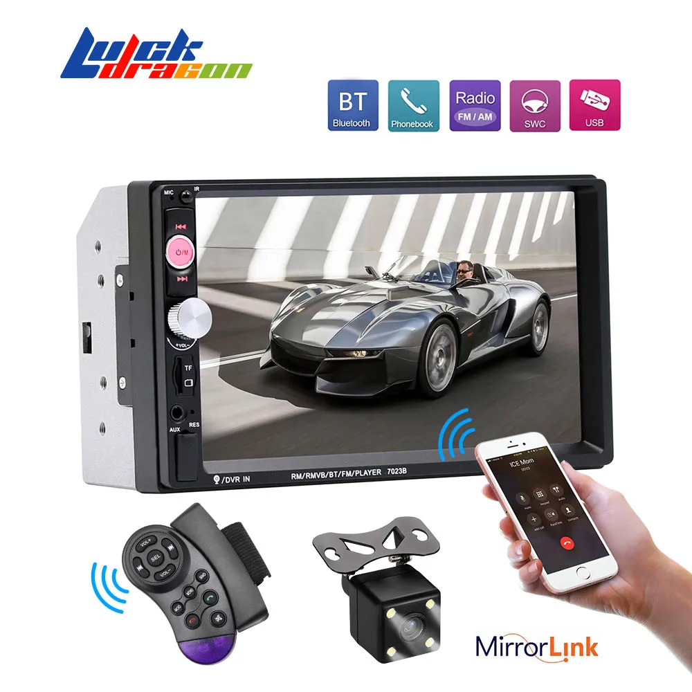Авторадио, Bluetooth, автомобильное радио, MP5 плеер, Авто Аудио 2din 7023B, автомобильная аудио камера заднего вида, автомобильная стерео Mirrorlink, пульт дистанционного управления