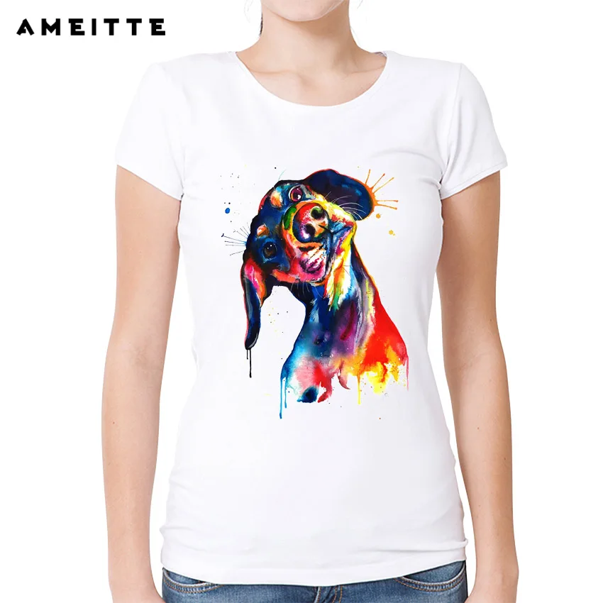 Футболка AMEITTE с акварелью Boston Terrier/питбулл/такса/Французский бульдог женская