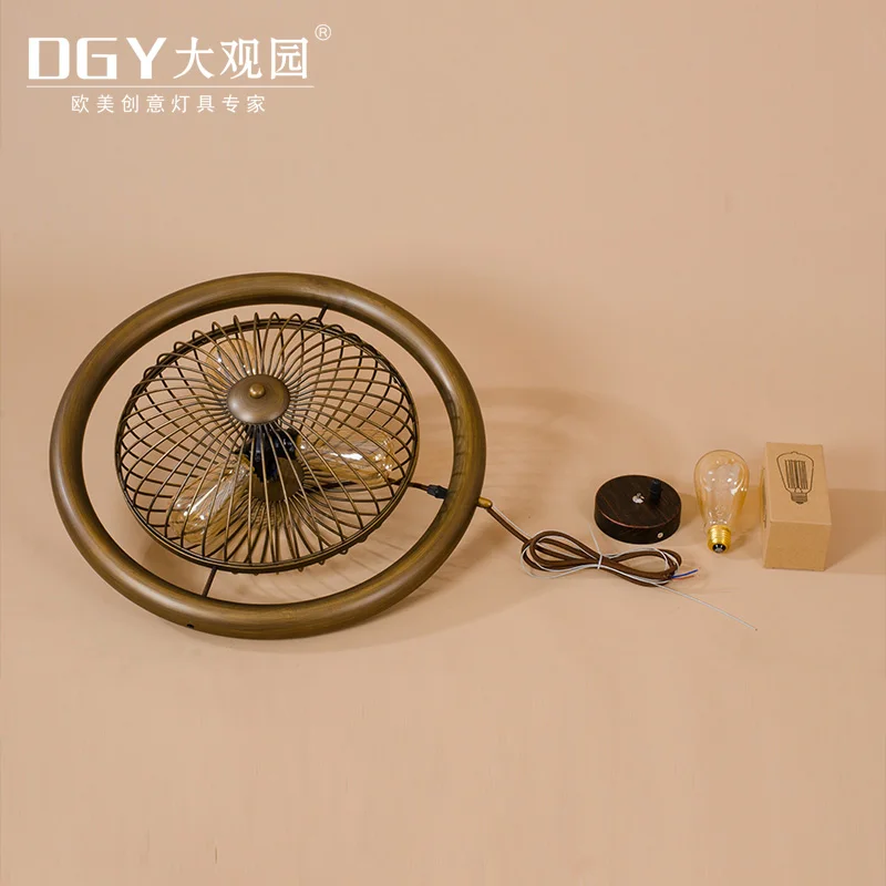 

Industrial Wind Vintage Nordic Droplight Pub Study Creative Loft Wrought Iron Fan Pendant Lamp
