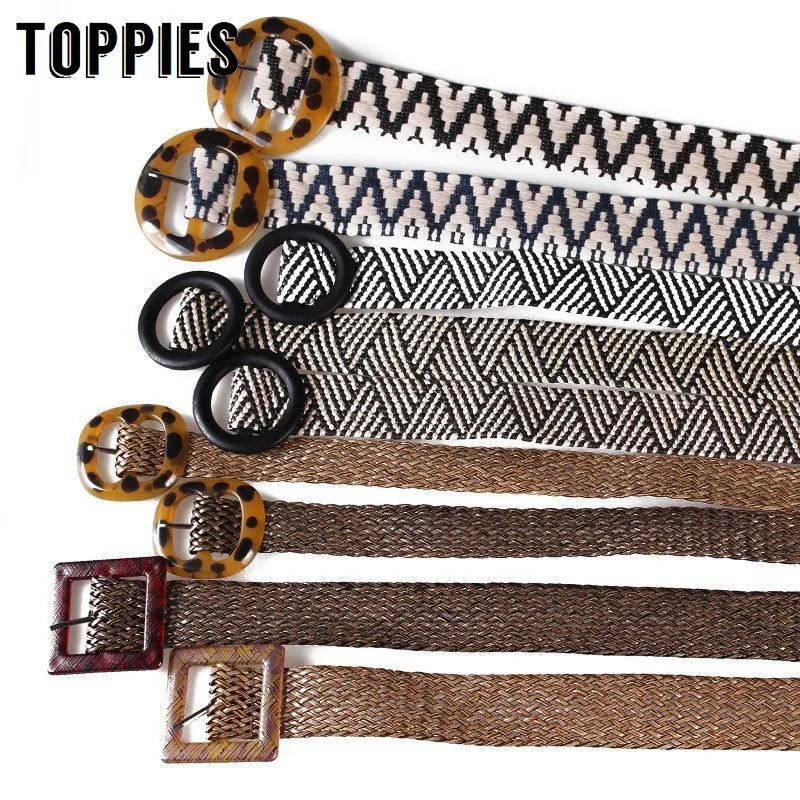 Женский плетеный пояс в полоску элегантный с пряжкой богемном стиле для