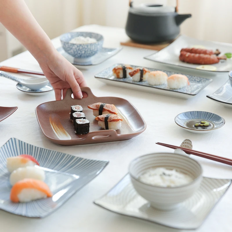 

Underglaze color retro Japanese style ceramic rectangular sushi fish dish square Tempura plate japanese sushi plate