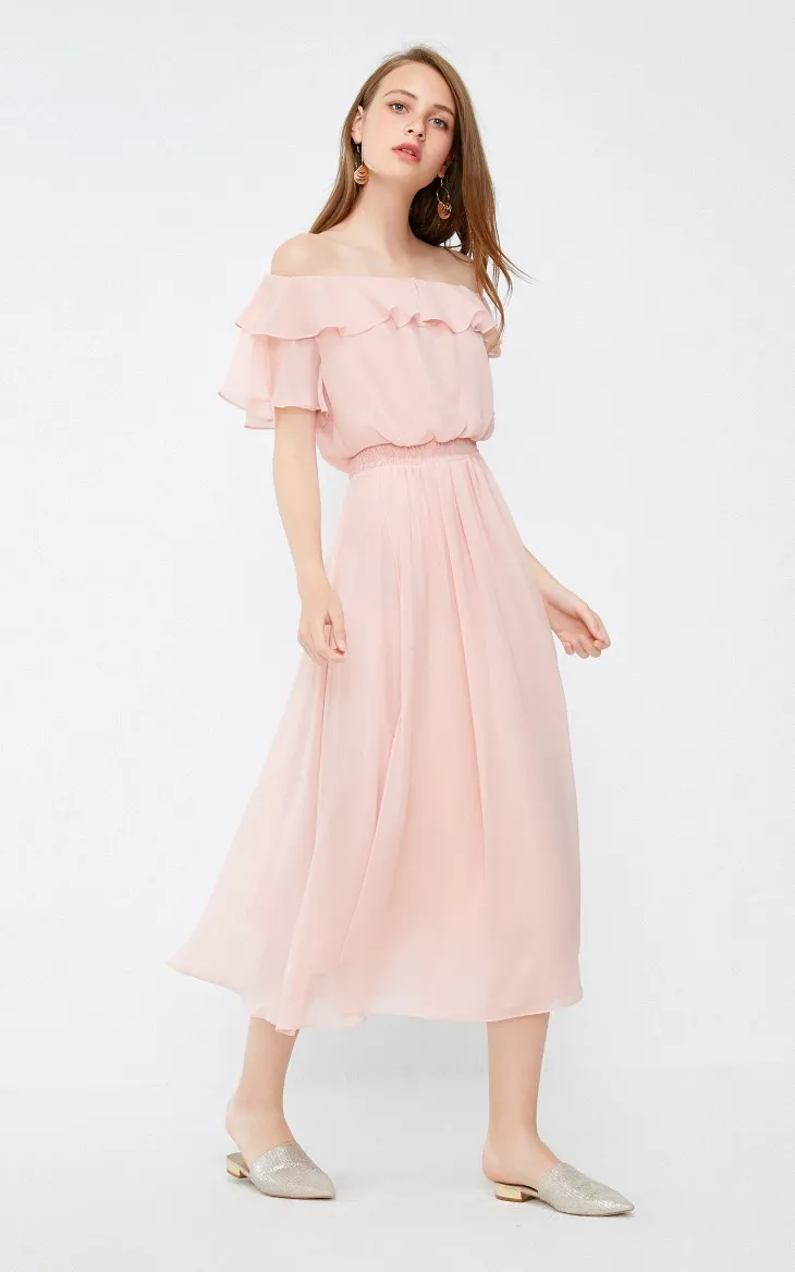 Платье с оборками и открытыми плечами и высокой посадкой Vero Moda | 31837B509