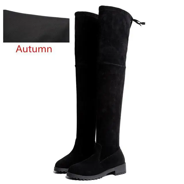 Black Autum Популярные женские сапоги; сезон осень-зима; Новинка; Изящные минималистичные удобные высокие сапоги из флока на плоской подошве - Цвет: Black Autum