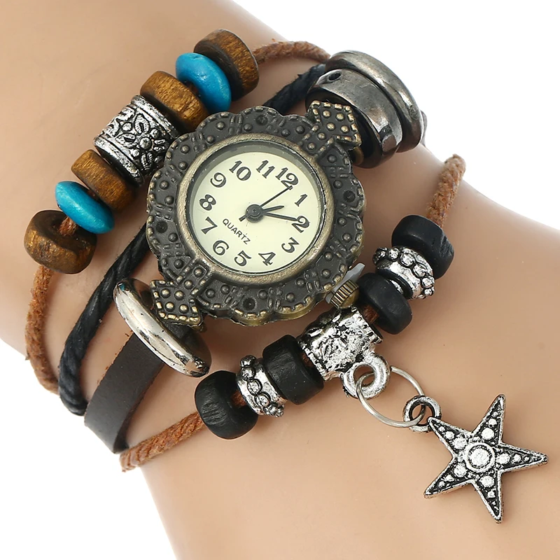 Gnova платиновый браслет в этническом стиле из натуральной кожи женские часы