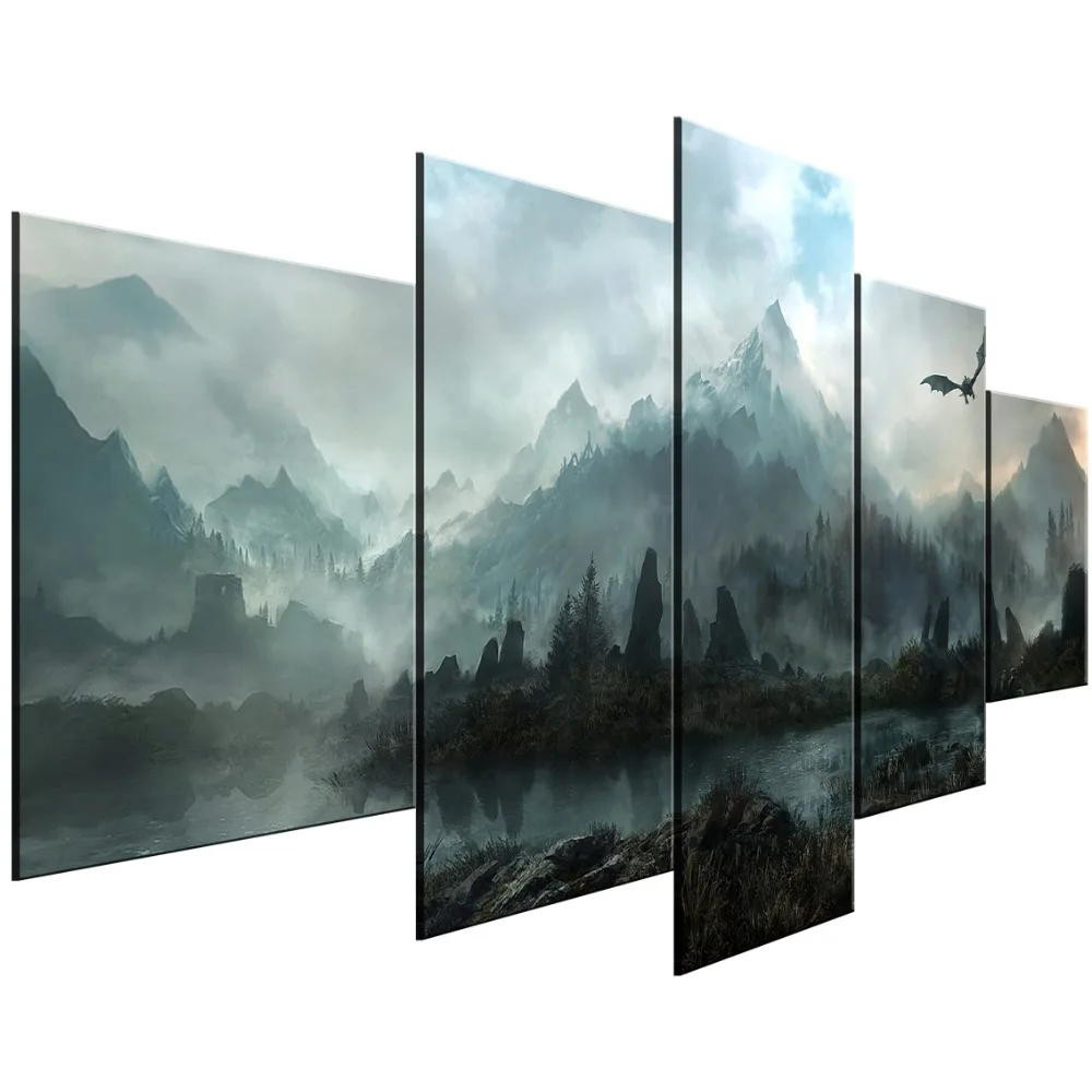 5 шт. Холст Искусство старшие свитки v Skyrim игра Cuadros Decoracion картины на холсте стены