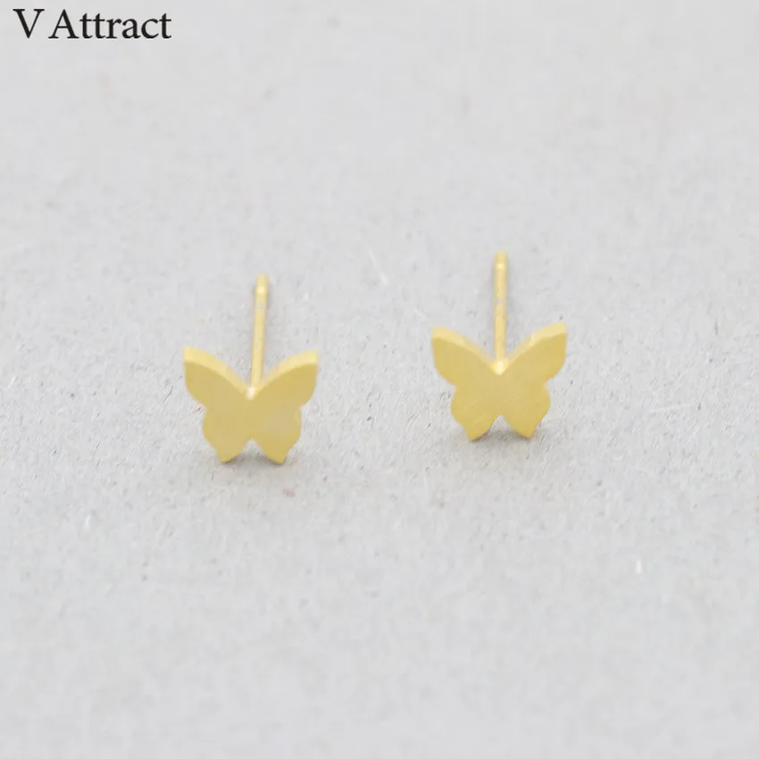 V Attract Faahion Jewelry 3D Butterfly Stud Earrings Gold Filled Stainless Steel Animal Boucle D'oreille Femme 2018 | Украшения и