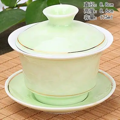 Ручная роспись тушью Лотос керамический фарфор Gaiwan китайский чайный набор кунг-фу ручной работы чайная посуда Tureen Sancai чайная чашка пуэр чайник - Цвет: 175ml