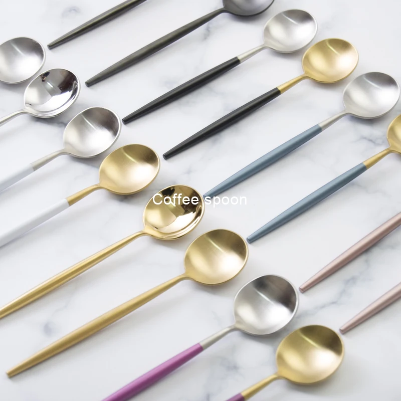 1Pcs Luxury Stainless Steel Coffee Spoons Ice Cream Candy Teaspoon Kitchen Supplies Tableware 18 Colors Electroplate | Дом и сад