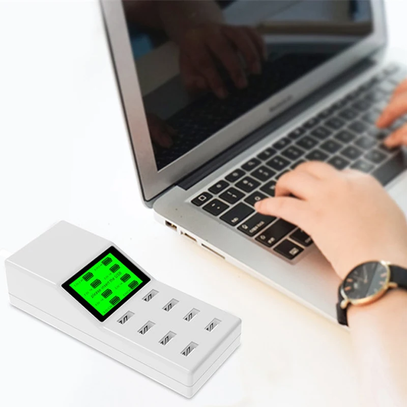 Портативное умное зарядное устройство со светодиодным дисплеем 8 USB-портов |
