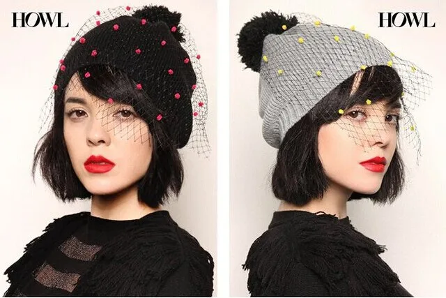 1 шт./лот) хлопок Женская мода Skullies& Beanies романтические цветные снежинки Чистая Пряжа Мантилья шапки(черный, серый