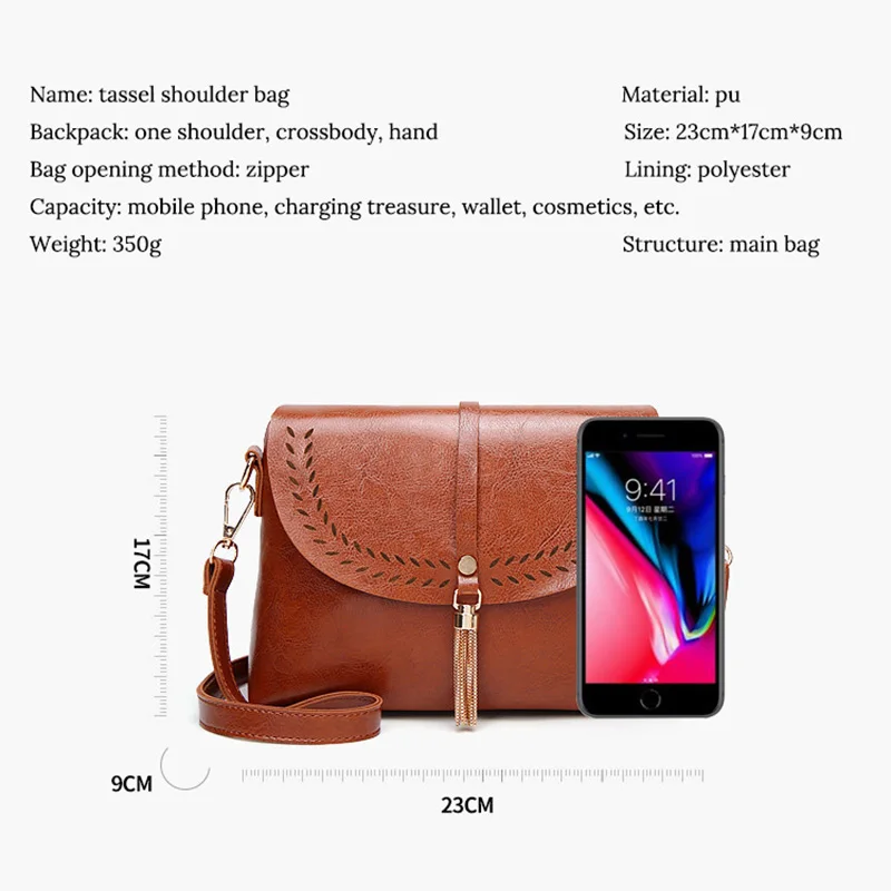 

Leather Mini Messenger Women Bag High Quality Casual Female Bags Tote Designer Tassel Shoulder Bag Ladies Small Bolsos Handbags