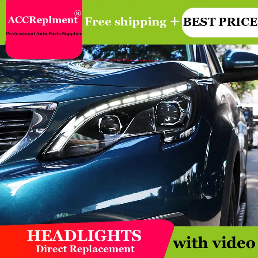 

Auto Lighting Style LED Head Lamp for PEUGEOT 3008 led headlights 2017-2018 cob signal led H7 hid Bi-Xenon Lens low beam