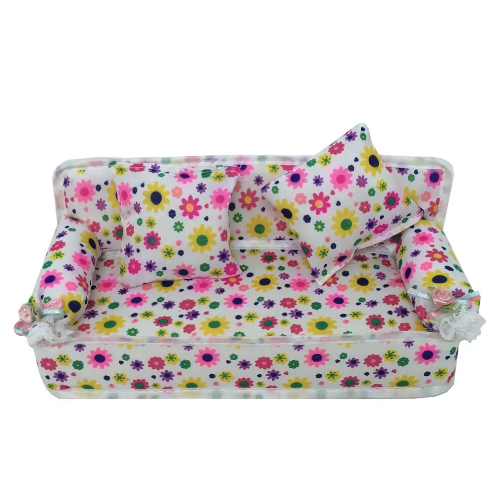 Мини диван с цветами + 2 подушки мебель для ролевых игр куклы Барби домашние