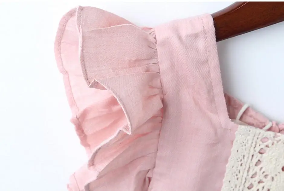 2018 Hot Pink Puff Sleeve Dresses For Girls Baby Princess Sweet Clothing 100% Cotton High Quality Retail | Детская одежда и обувь