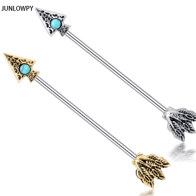 

JUNLOWPY 14G Stainless Steel Industrial Barbell Earring Cartilage Body Piercing Jewelry (38mm) Arrow Industrial Piercing