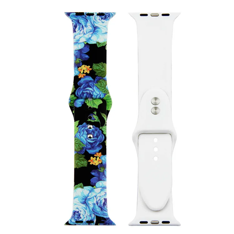Новый силиконовый ремешок с цветочным принтом для Apple Watch 42 мм 38 спортивный iwatch