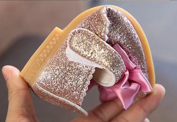 Детские кожаные туфли принцессы с блестками и цветами для девочек-подростков