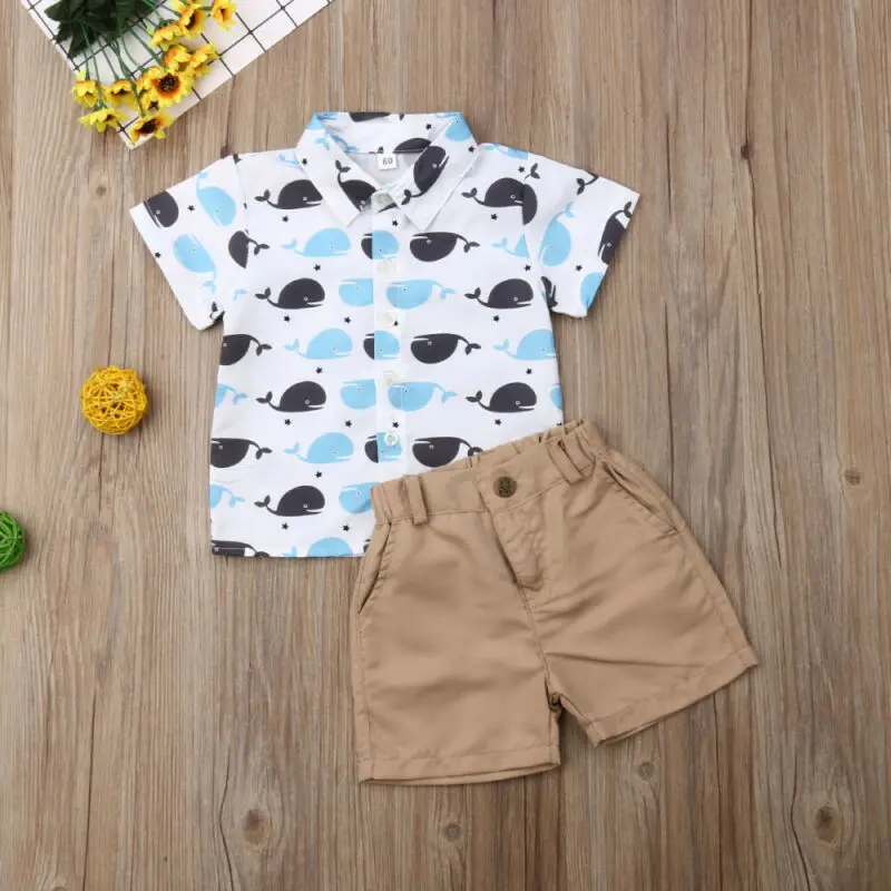 2019 Summer Toddler Baby Boys Clothes Whale Tops T-Shirt+ Pants Shorts 2PCS Outfits Size 2-6T | Детская одежда и обувь