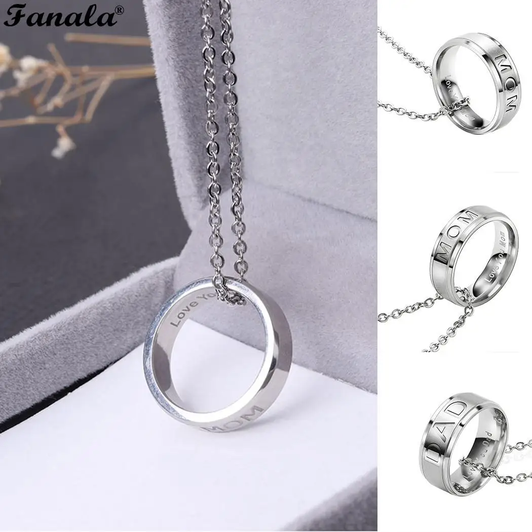 Steel Father's Pendant Necklace Engraved Stainless Letter Day Mom Love Round Dad | Украшения и аксессуары
