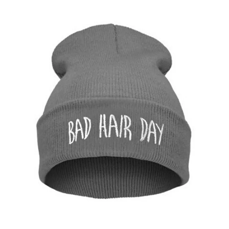 Gray Модная спортивная зимняя шапка унисекс с надписью «Bad Hair Day», мужская шапка, вязаная зимняя шапка в стиле хип-хоп, шапка для женщин VL - Цвет: Gray
