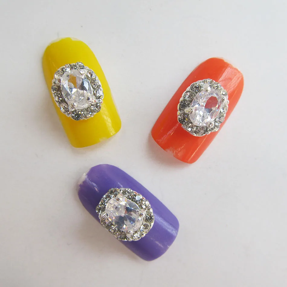 10 шт. овальные 3d Серебряные украшения для ногтей сплав Блестящий Прозрачный