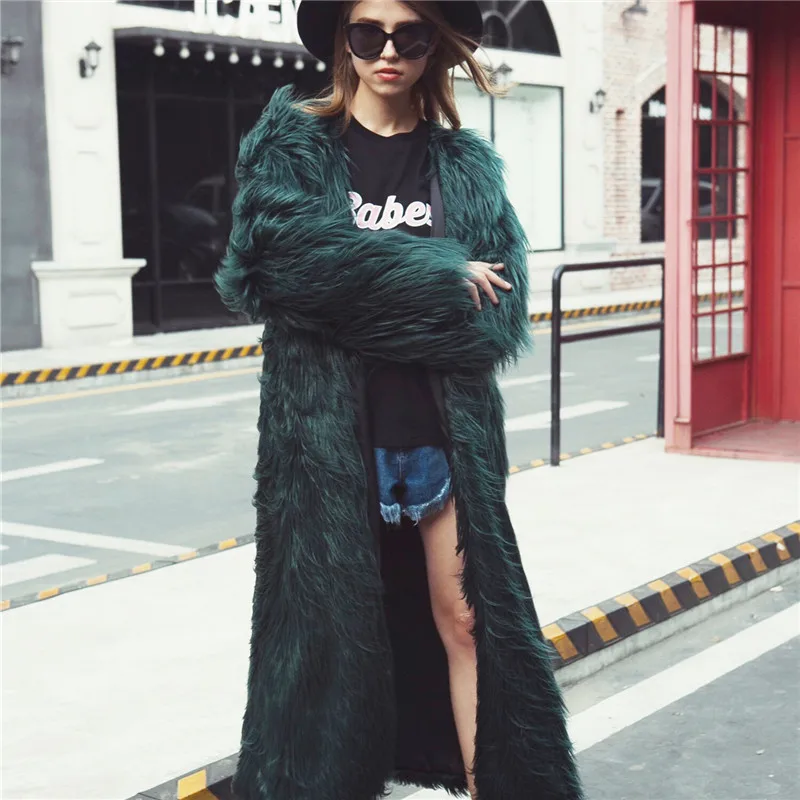 X длинные зимние Искусственный мех пальто Роскошные теплые с длинным рукавом Для