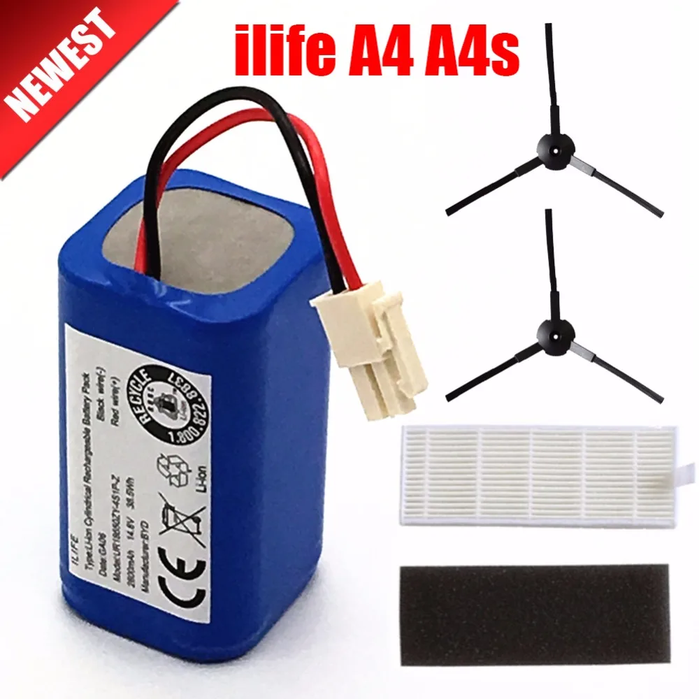 Перезаряжаемая батарея ILIFE 2* Фильтр+ 2* щетка 14,8 V 2800mAh Аксессуары для роботизированного пылесоса для chuwi ilife A4 A4s A6