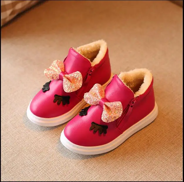 Розничная продажа новинка 2017 детские ботинки Зимние теплые плюшевые с бантом для