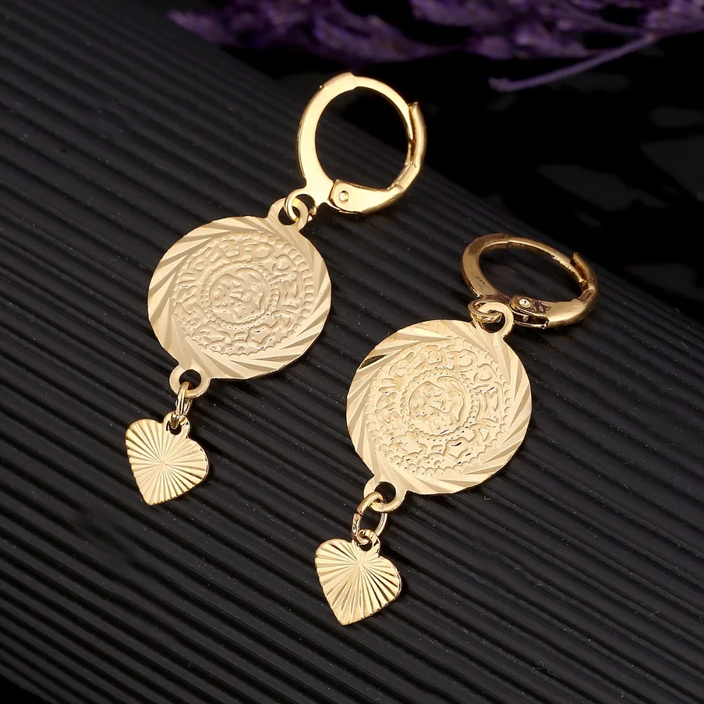 Золотые серьги в виде монет золотые мусульманские Арабские монеты сердца