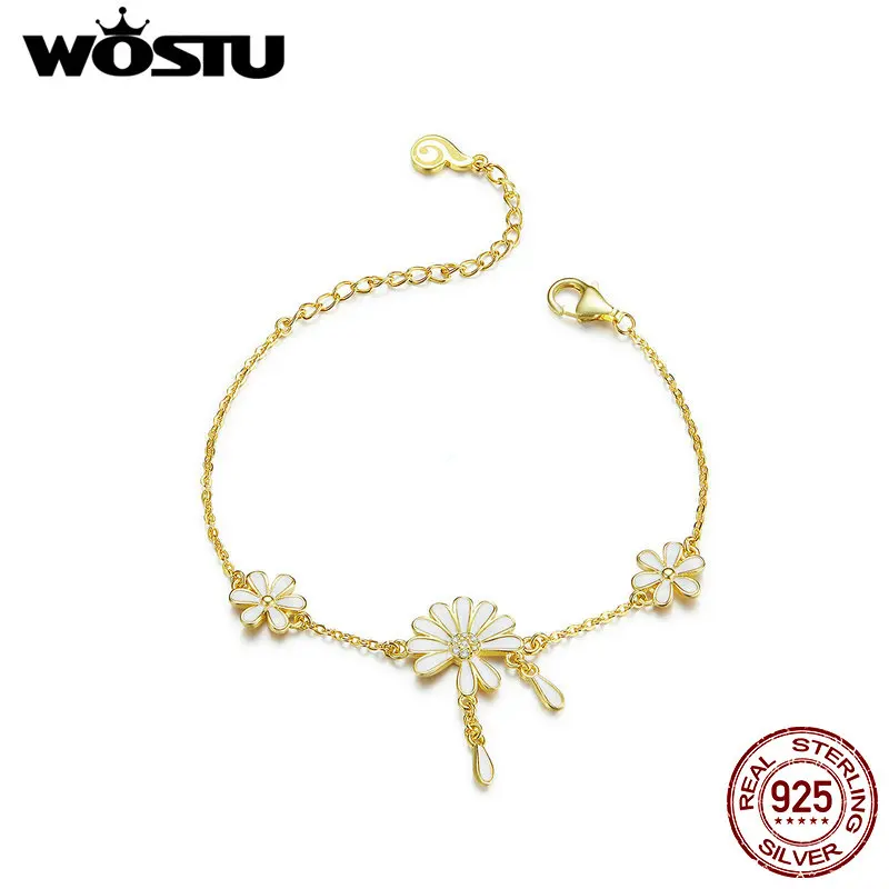 WOSTU новинка 2019 женский браслет с ромашками горячая мода 100% Настоящее серебро