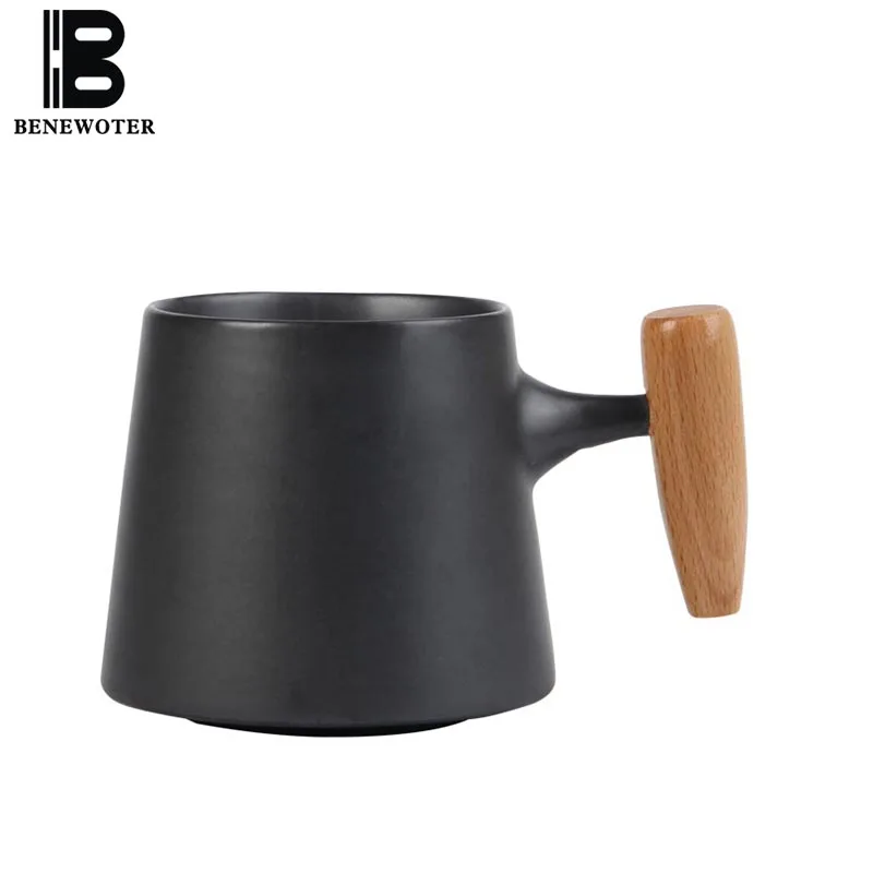 

390 ml Creative Wooden Handgrip Water Cup Ceramic Coffee Mug Office Teacup Breakfast Milk Mug Features Restaurant Home Drinkware