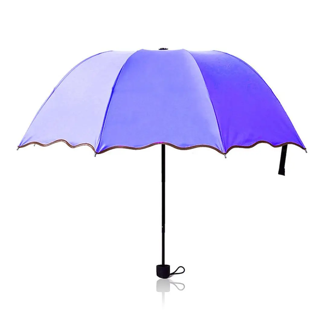 Три складных черного покрытия Солнцезащитный УФ ручной Зонт цветочный взрослых