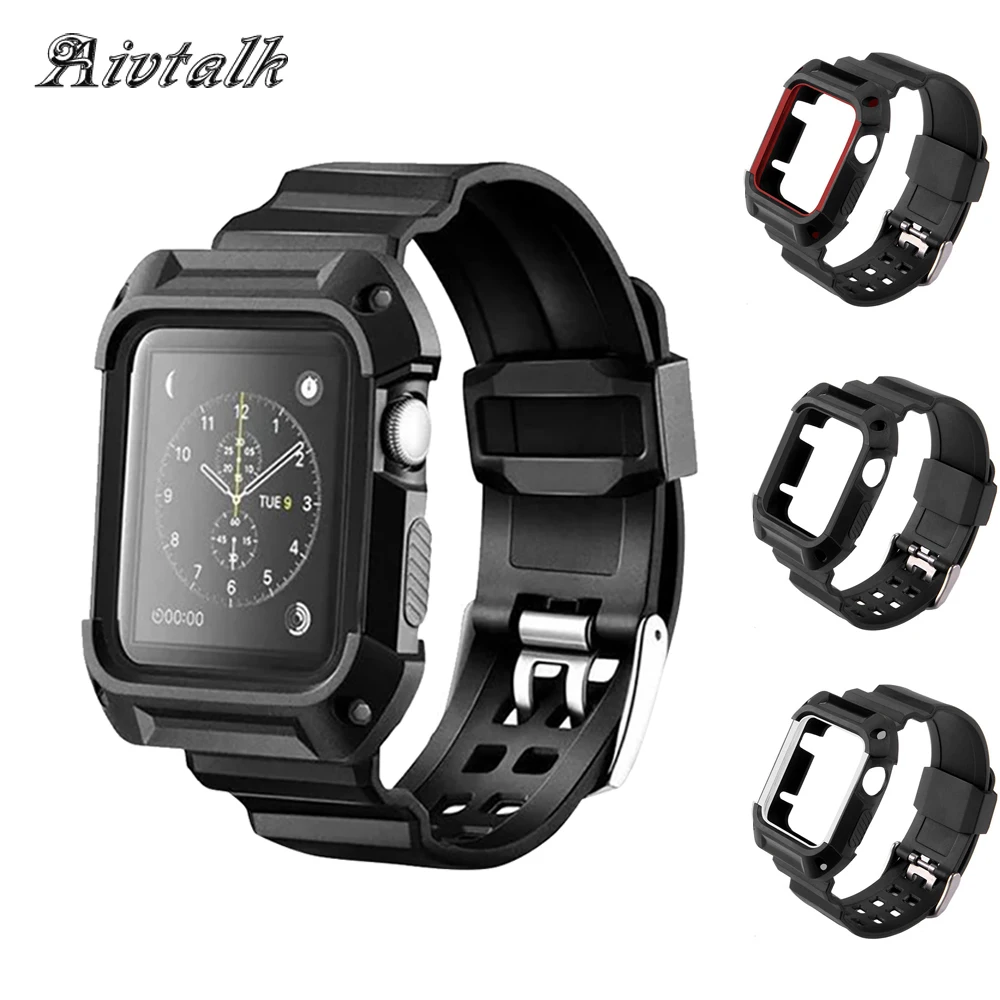 Aivtalk ТПУ резиновый ремешок для часов с Защитный чехол 38 мм 42 iWatch Apple Watch Band браслет