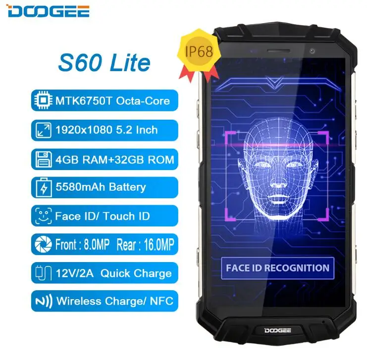 DOOGEE S60 lite 4 GB 32 IP68 Водонепроницаемый смартфон 5 2 дюйма MT6750T Восьмиядерный 16.0MP Android 7 0