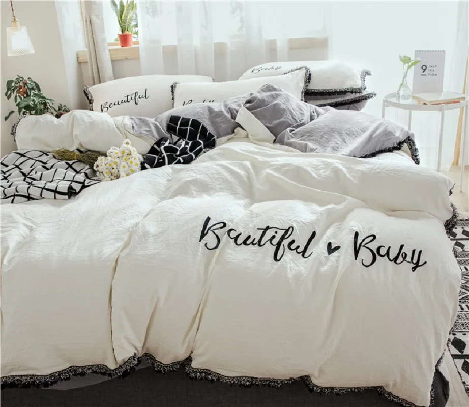 4 шт Помытый хлопок стиль принцессы однотонный модный белый с дизайном Aphanbet