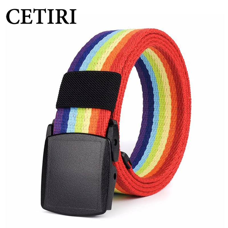 CETIRI 3.7cm Hypoallergenic Belt Buckle Rainbow Canvas Belt Luxury Brand Men Women Military Belt Jeans Casual Straps ceintures