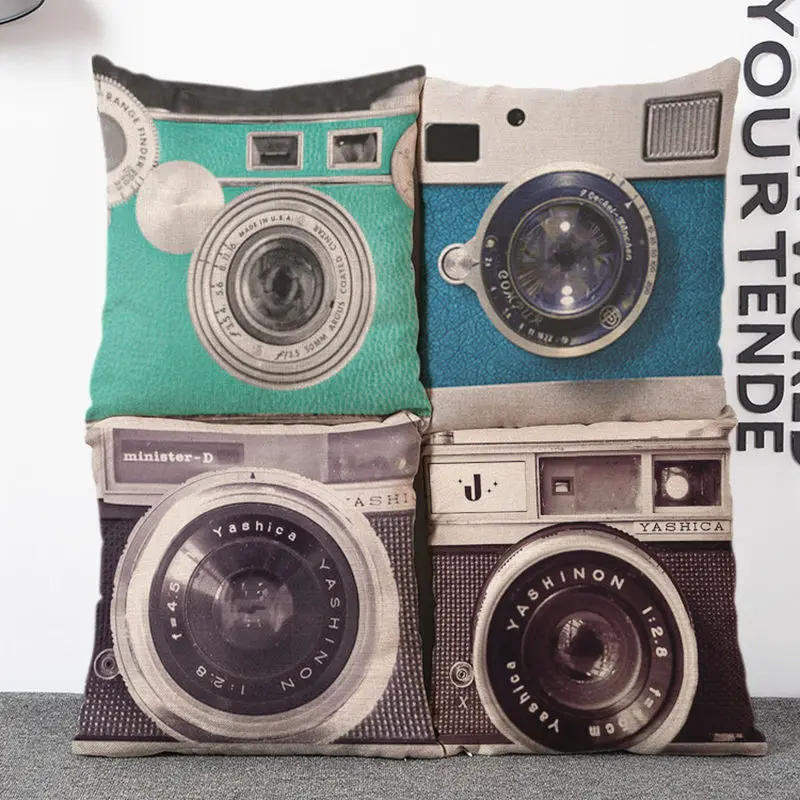 European Style Retro Camera Linen Pillow Creative Living Room Sofa Decorative Cushion Home Furnishing Leisure Throw 44*44 | Дом и сад
