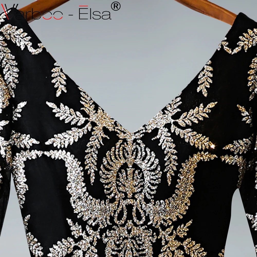 VARBOO_ELSA Sexy V Neck black gold Sequined Long Prom Dresses 2019 Formal Party Dress luxury Arabic evening in stock | Свадьбы и