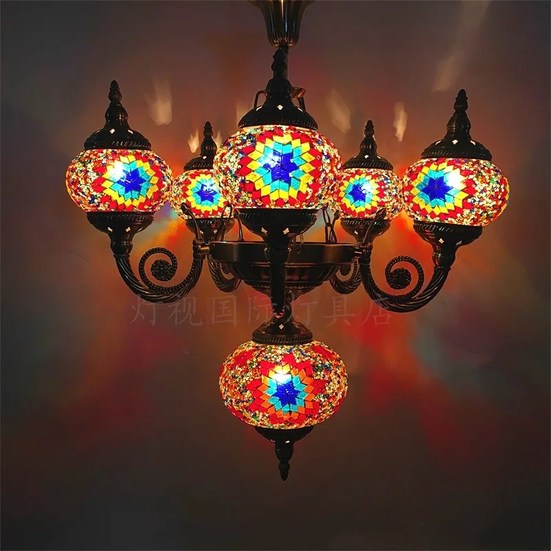 Nuovo stile di Mano-intarsiato lampada mosaico di vetro romantico cafe ristorante bar hotel Lampadari In stile Mediterraneo Turco di Illuminazione