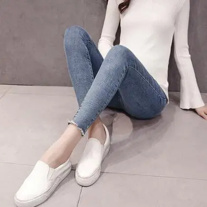 9/10 растягивающиеся потертые джинсы для беременных летние узкие брюки Одежда