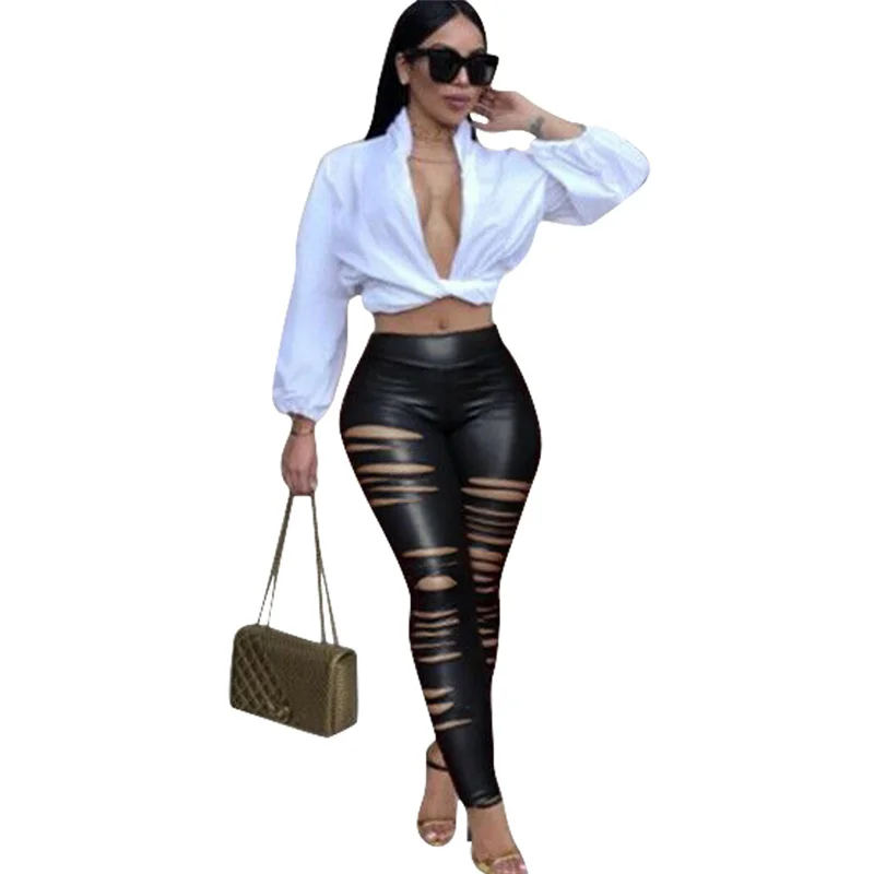 2018 fashion Women Elastic Black Trousers Female PU Leather Pants High Waist Spring Sexy Slim Club Pencil | Женская одежда