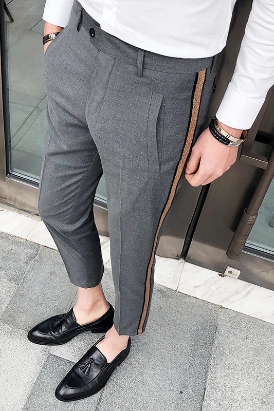 Mid Grey Suit Pants Боковые ленты костюм брюки мужские s платье брюки деловые повседневные офисные брюки мужские, длиной до щиколотки Pantalon Homme зауженные официальные брюки - Цвет: Mid Grey Suit Pants