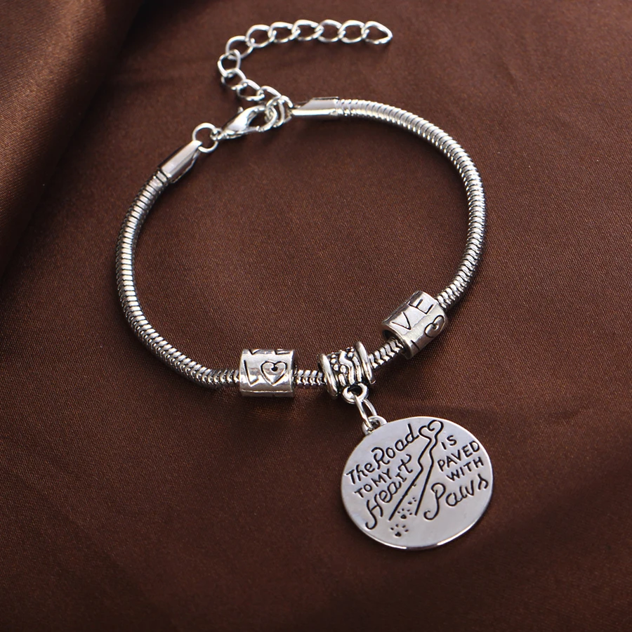 Браслет цепочка с принтом Дорога к моему сердцу лапами|chain bangle|bracelet dogpaw print |
