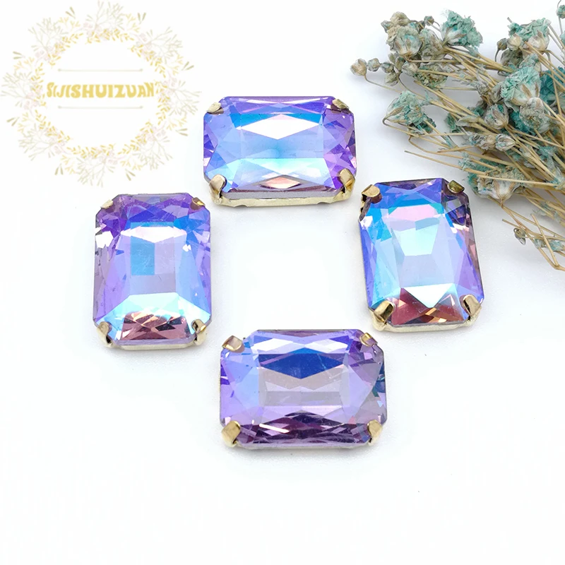 Стразы с кристаллами фиолетового цвета AB прямоугольная искусственная