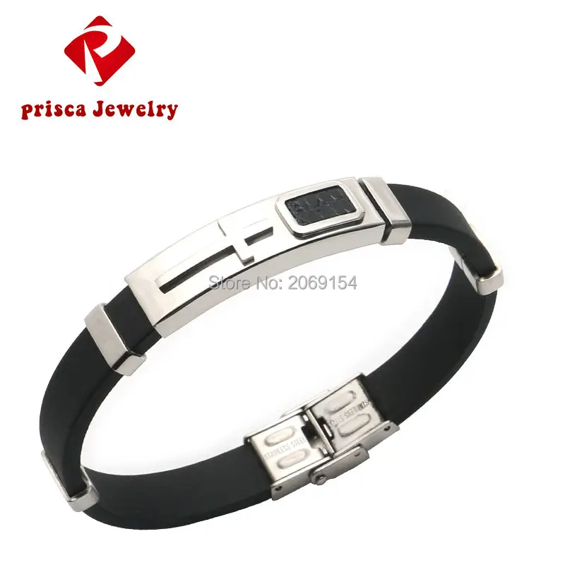 Мужской браслет с крестом силиконовый из нержавеющей стали цепочкой модный