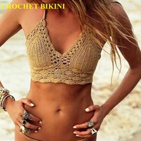 crochet bikini 2021 sexy top handmade knit crochet crop top women summer swimwear camisoles push up beach tanks halter yoga bras